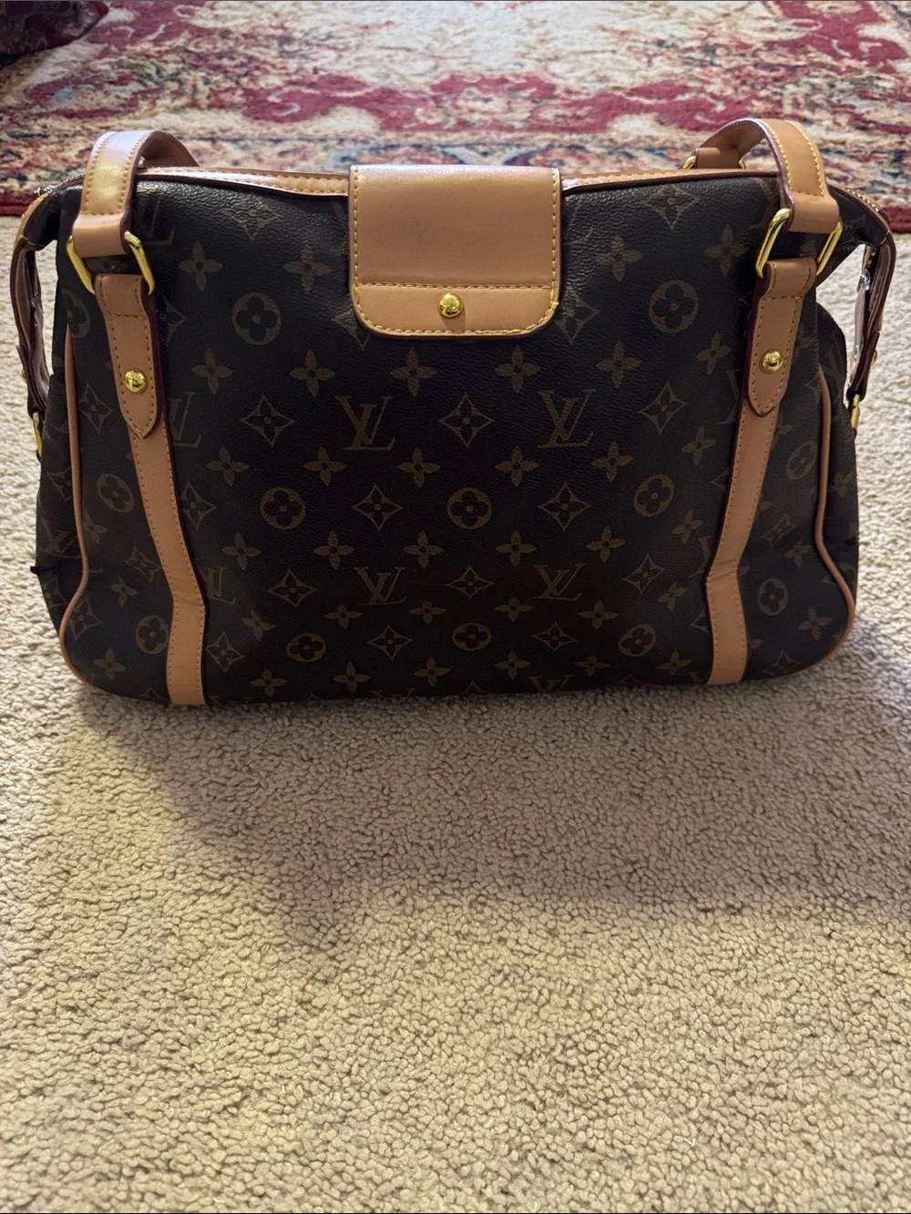 Faux LV Monogram Top-Handle Satchel in Brown & Tan - Picture 2 of 13